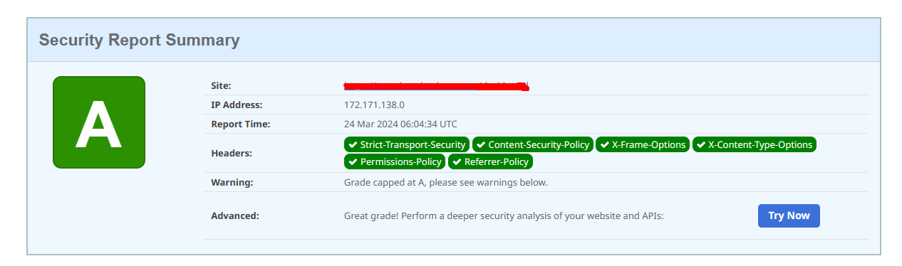 Result from Mozila securityheaders