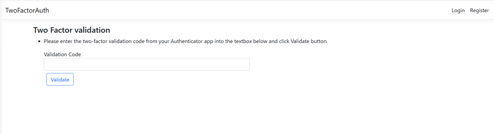 Two Factor validation