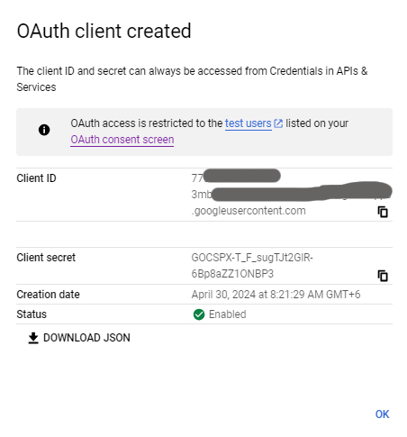 Copy and Store Client ID