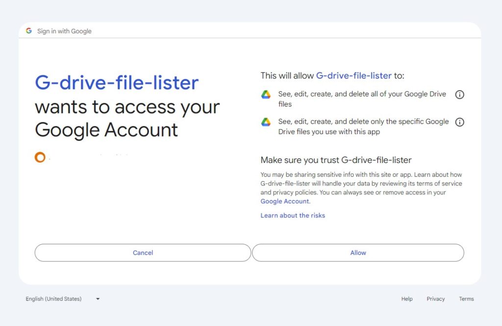 google drive to the Application