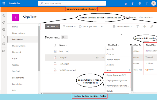 Customization areas supported by the SPFx Extensions