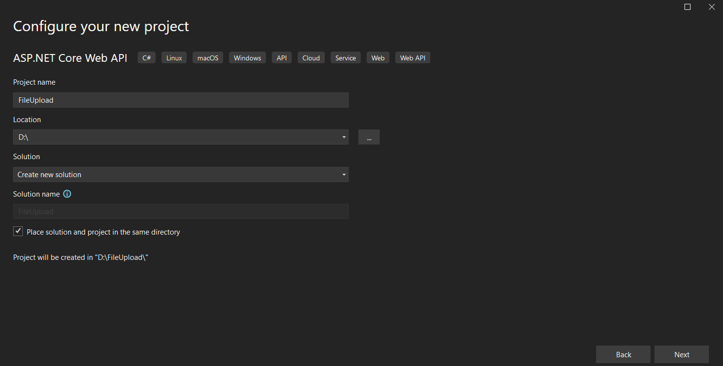 Configure the new project