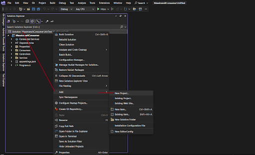 Create a Unit Test Project in the same solution as MasstransitConsumer