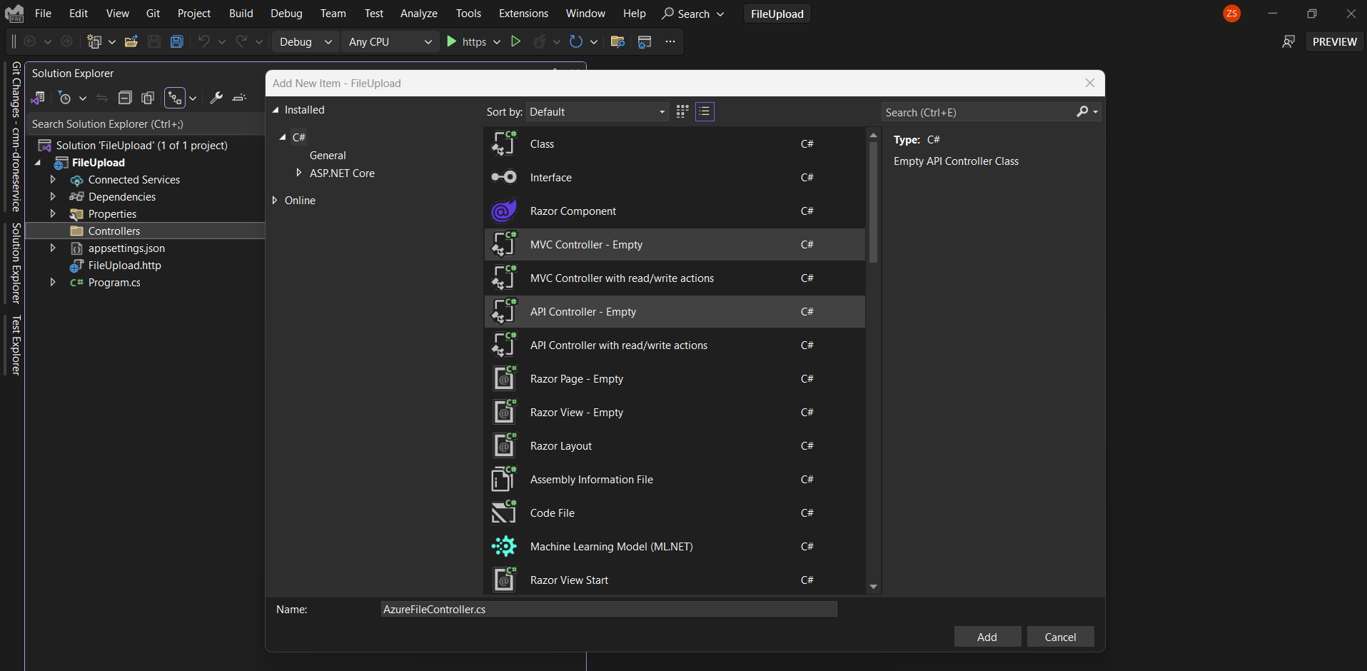 Create an API controller