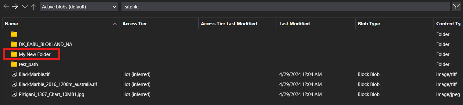 Create my new folder in storage explore
