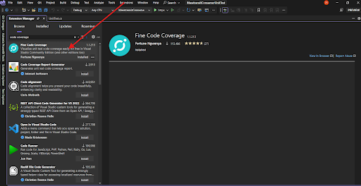 Install Fine Code Coverage in Visual Studio code manager