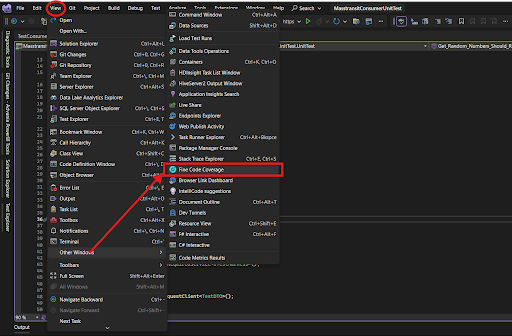 Screenshot of open the code coverage to examine