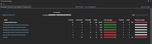 Screenshot of Review the code coverage results after testing